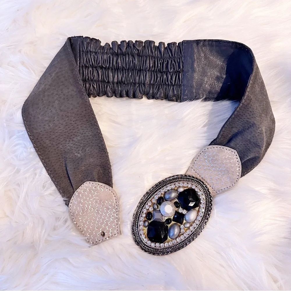 Vintage‎ Chicos Jeweled Buckle Leather Belt Size Small